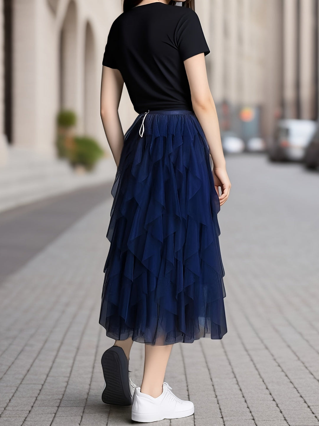 Variant image for Dames Gelaagde Maxi Rok van Mesh met Elastische Taille - Elegant Design-21