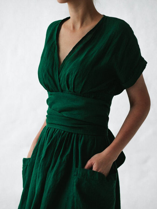Dames Lange Jurk Elegant Linnen Vetersluiting - Elysia-5