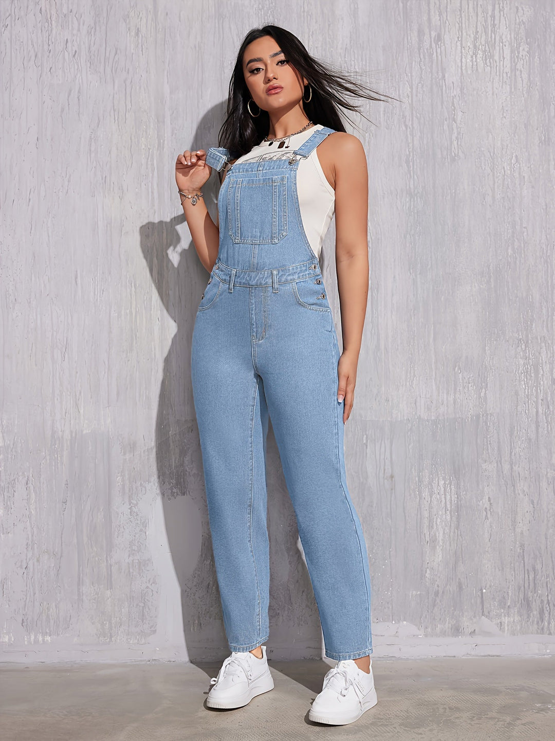 Dames Overalls Effen Lichtblauw Comfortabele Regular Fit - Evelien-1