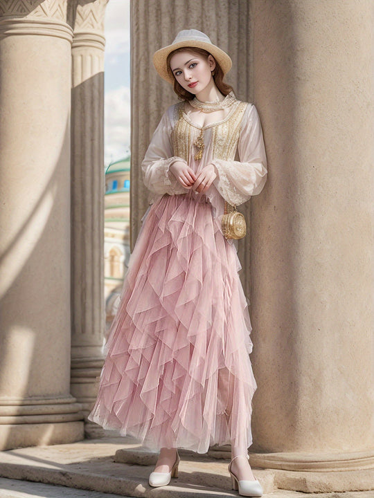 Variant image for Dames Gelaagde Maxi Rok van Mesh met Elastische Taille - Elegant Design-26