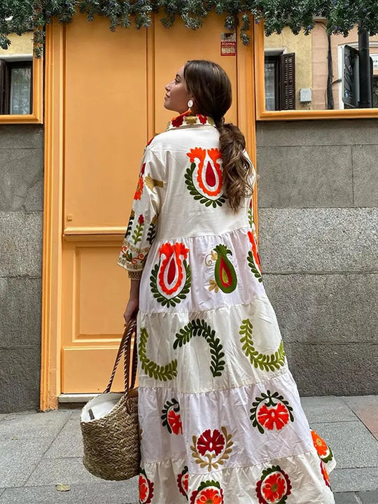 Dames Maxi Jurk Stijlvolle Knoopsluiting Lange Mouwen - Amalia-3