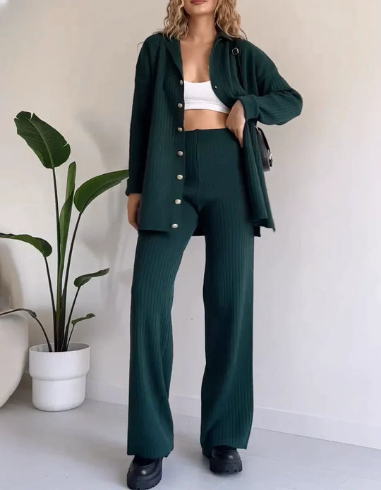 Dames Gebreid Vest 2 Delige - Oversized Trui Met Lange Mouwen En Hoge Taille