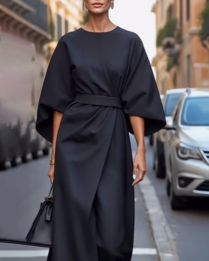 Dames Midi-Jurk Elegante Ceintuur Driekwart Mouwen - Feestelijke en Stijlvolle Zomer Outfit-4