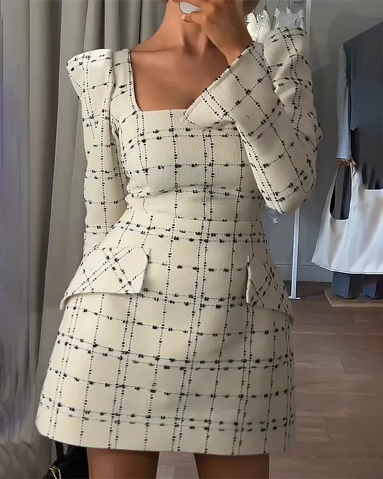 Dames Jurk Met Lange Mouwen En Vierkante Halslijn - Elegante Bedrukte Zomerjurk - Maria-2