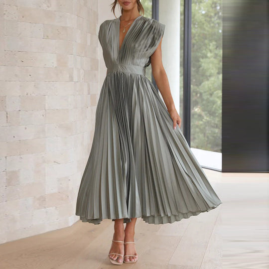 Dames Mouwloze V-hals Lange Maxi Jurk Elegante Pasvorm - Sophie-1