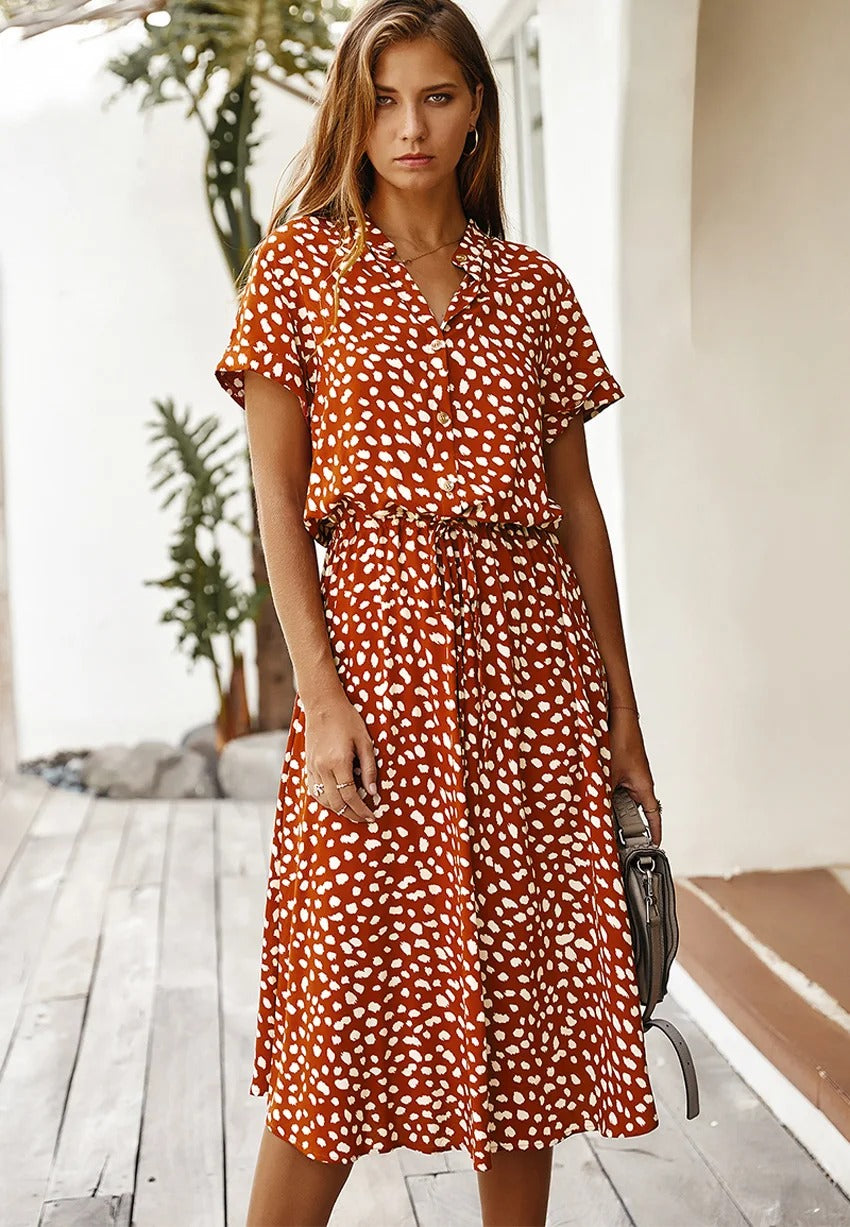 Dames Midi-jurk Korte Mouwen Stijlvol Ontwerp - Myla-6
