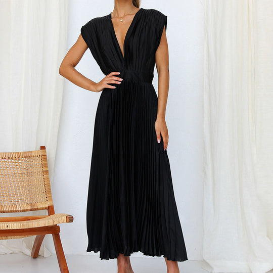 Dames Mouwloze V-hals Lange Maxi Jurk Elegante Pasvorm - Sophie-4
