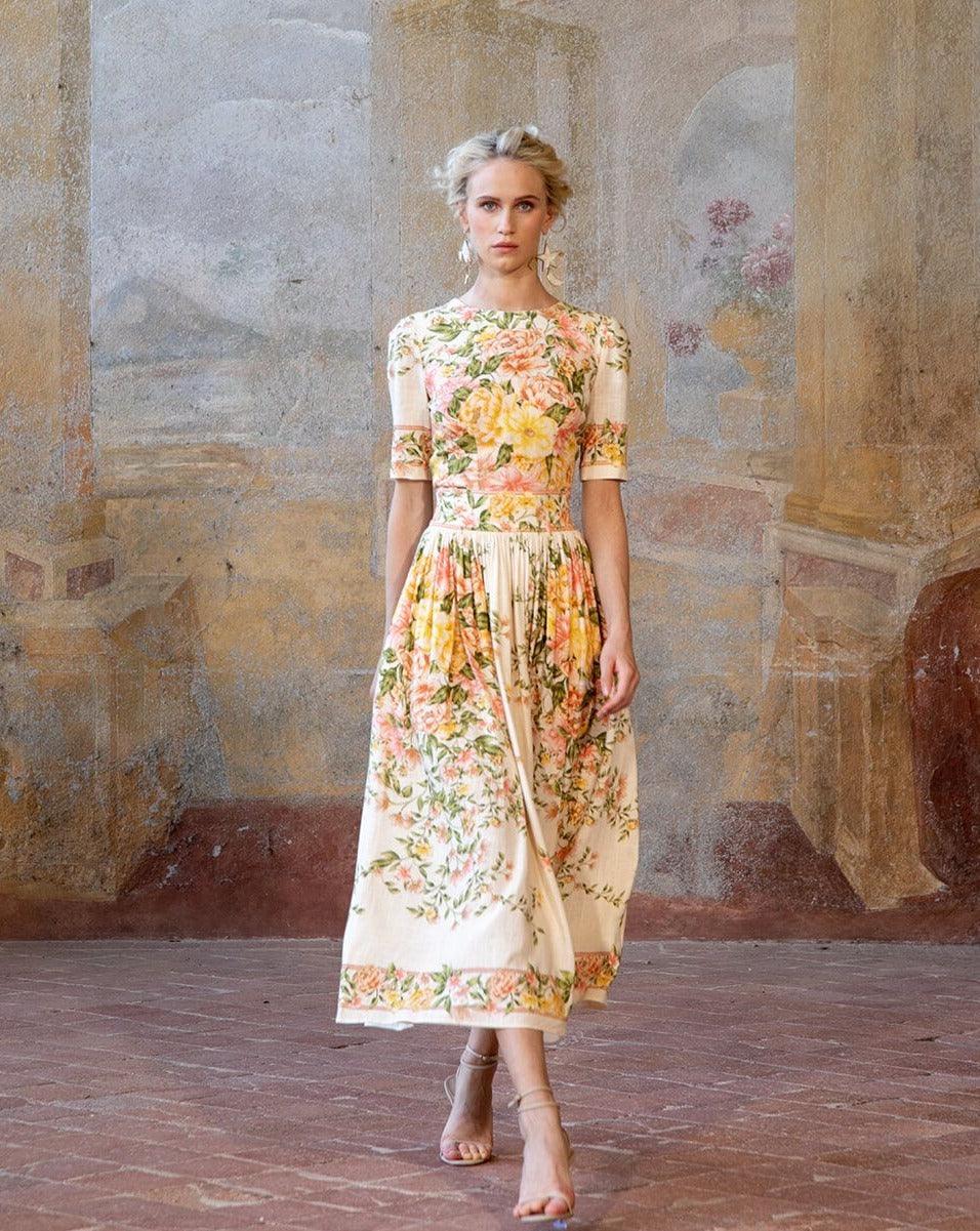 Vrouwen Midi Jurk Elegante Bloemenprint Ademend Materiaal - Alessia-1