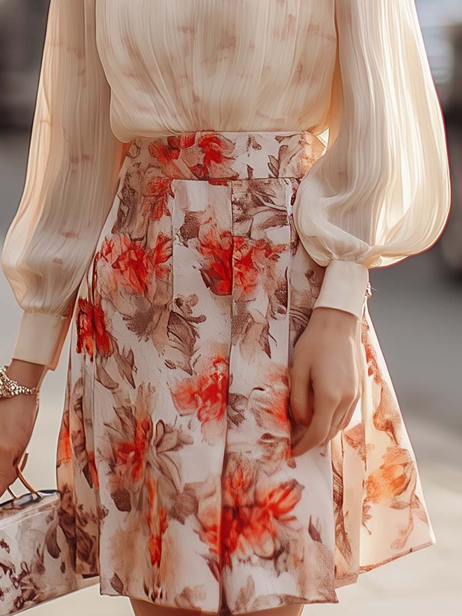 Dames Lange Rok Met Bloemenprint En Transparante Blouse - Emma-4