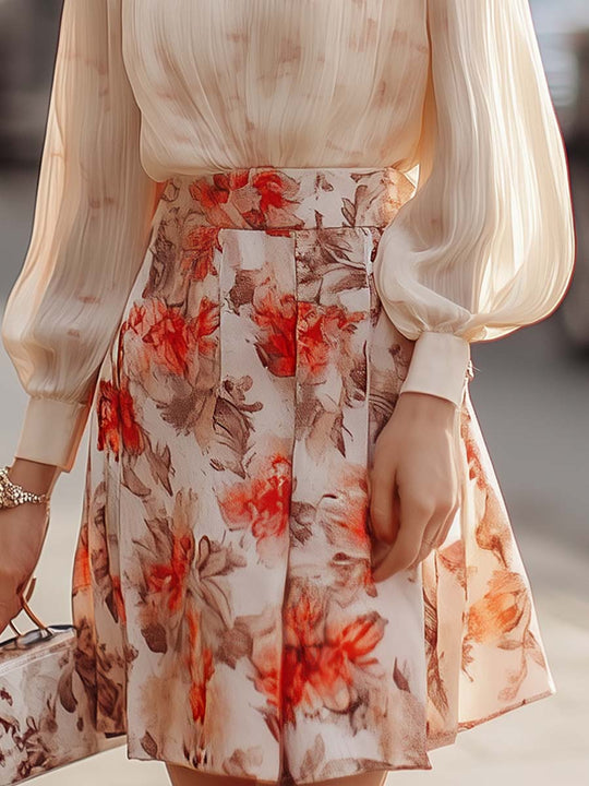 Dames Lange Rok Met Bloemenprint En Transparante Blouse - Emma-4