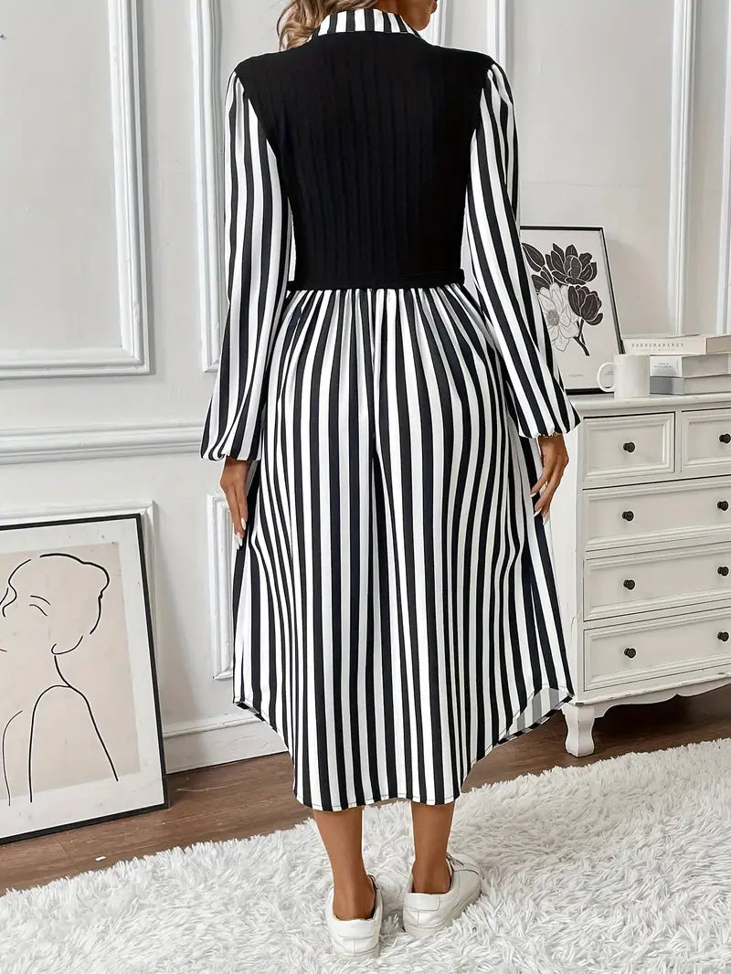 Dames Midi-Jurk Gestreept Design met Asymmetrisch Detail - Lisa-2
