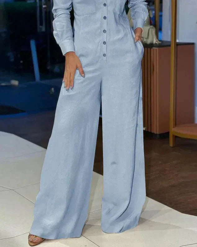 Dames Zwarte Jumpsuit Feestelijk Met Lange Mouwen En Knoopsluiting - Lisa-6