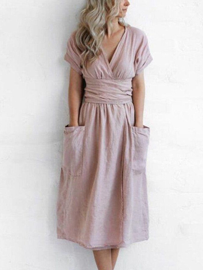 Dames Lange Jurk Elegant Linnen Vetersluiting - Elysia-2