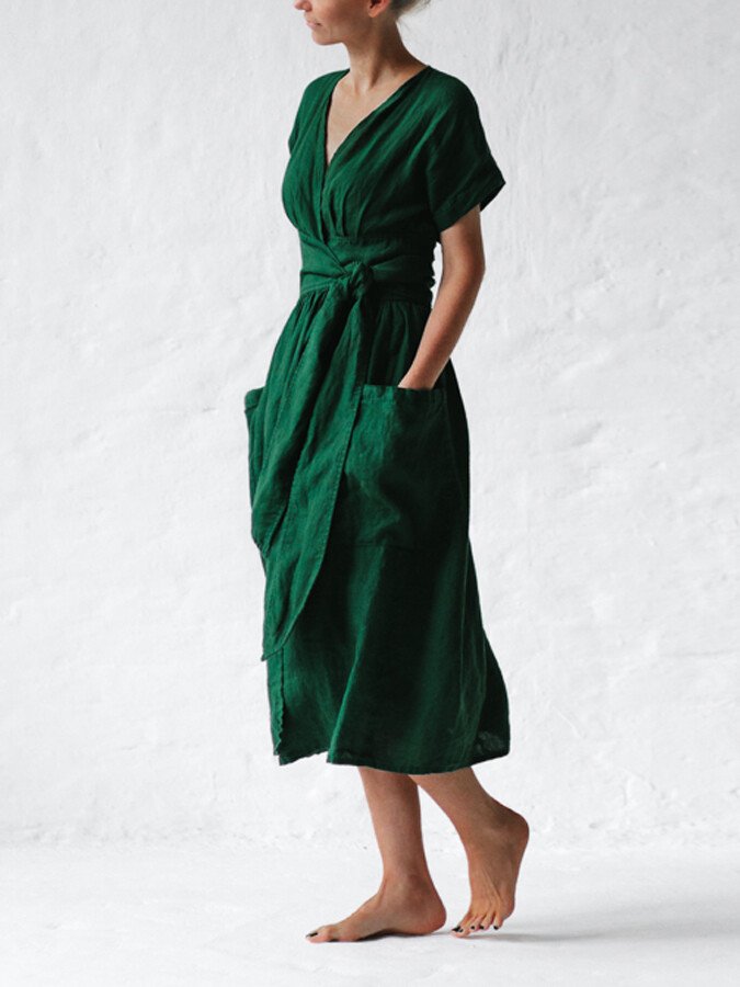 Dames Lange Jurk Elegant Linnen Vetersluiting - Elysia-6