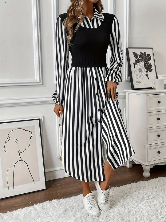 Dames Midi-Jurk Gestreept Design met Asymmetrisch Detail - Lisa-4