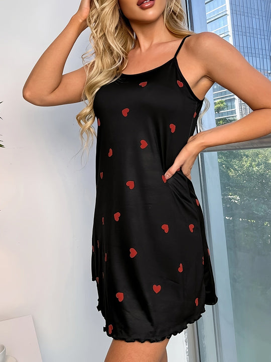 Variant image for Dames Nachtkledingjurk Hartprint Ruches Ademend Comfort - Nina-2