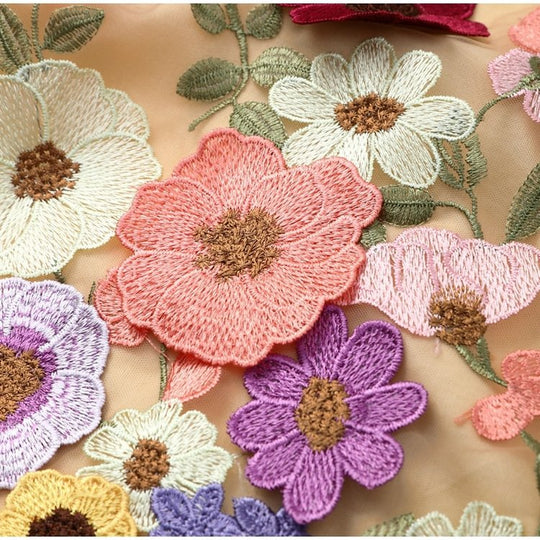 Dames Midi Jurk Bloemdecoratie Elegante Hoge Halslijn - Flora-3