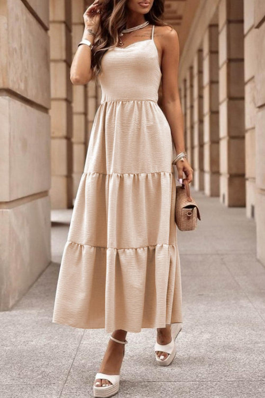 Variant image for Dames Lange Maxi Jurk met Gekruiste Bandjes en Vloeiende Rok - Emma-1