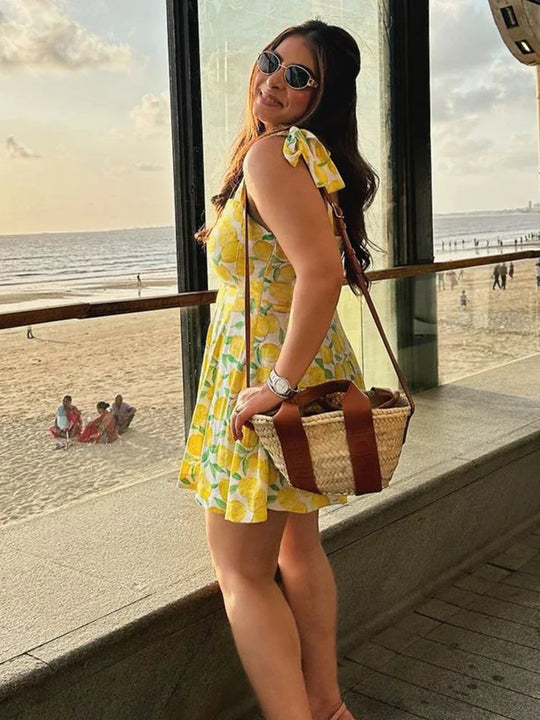 Dames Zomerjurk Vrolijke Citroenprint Spaghettibandjes - Maud-6