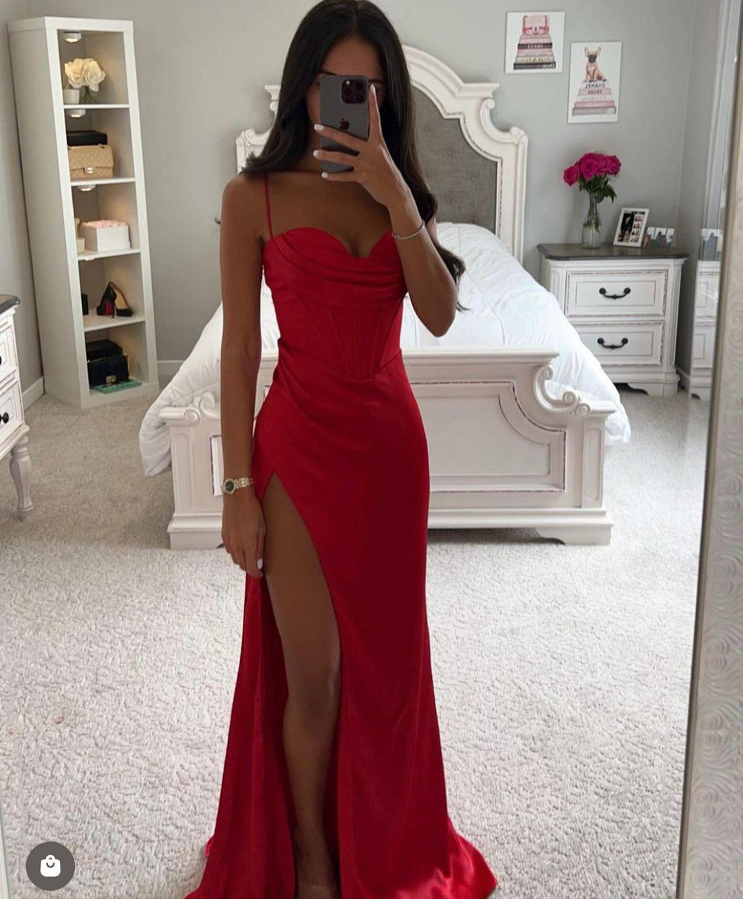 Dames Satijnen Maxi Jurk Met Hoge Split - Elegante Aubrey-6