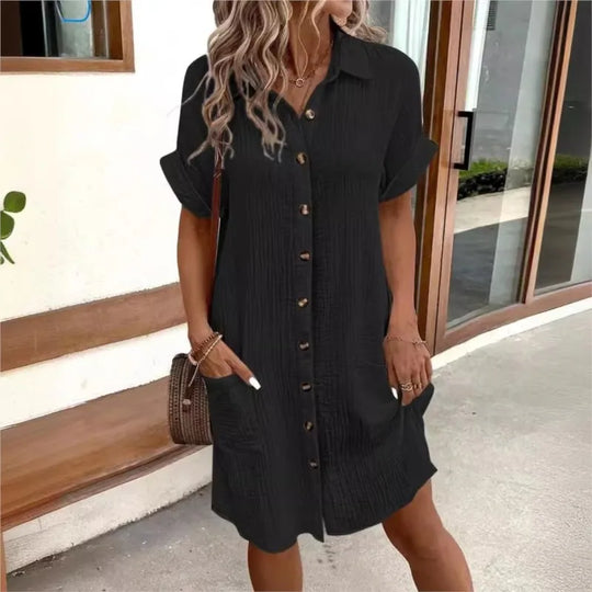 Dames Zomerjurk Met Kraagje En Zakken - Elegante Casual Outfit-4