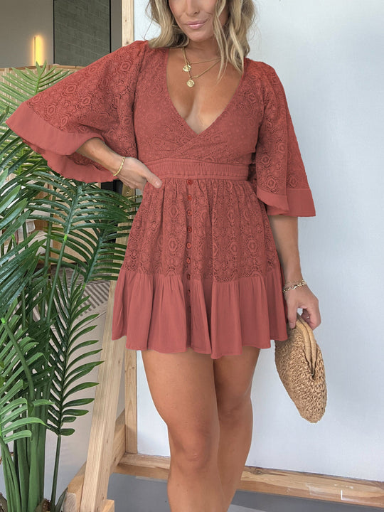 Dames Mini zomerjurk met kant en ingebouwde short - Lisa