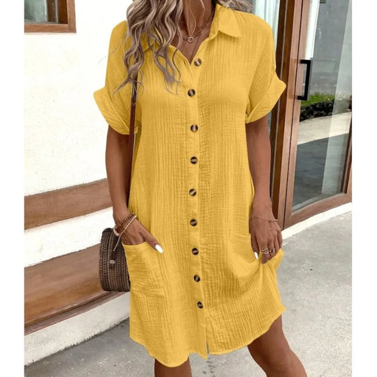 Dames Zomerjurk Met Kraagje En Zakken - Elegante Casual Outfit-5