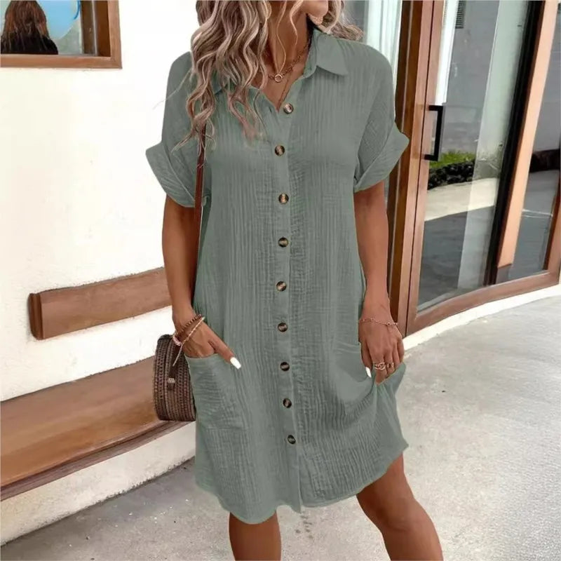 Variant image for Dames Zomerjurk Met Kraagje En Zakken - Elegante Casual Outfit-7