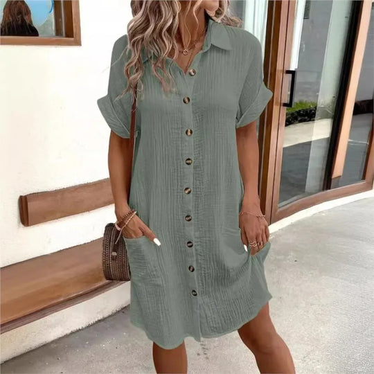 Variant image for Dames Zomerjurk Met Kraagje En Zakken - Elegante Casual Outfit-7