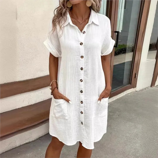 Dames Zomerjurk Met Kraagje En Zakken - Elegante Casual Outfit-1