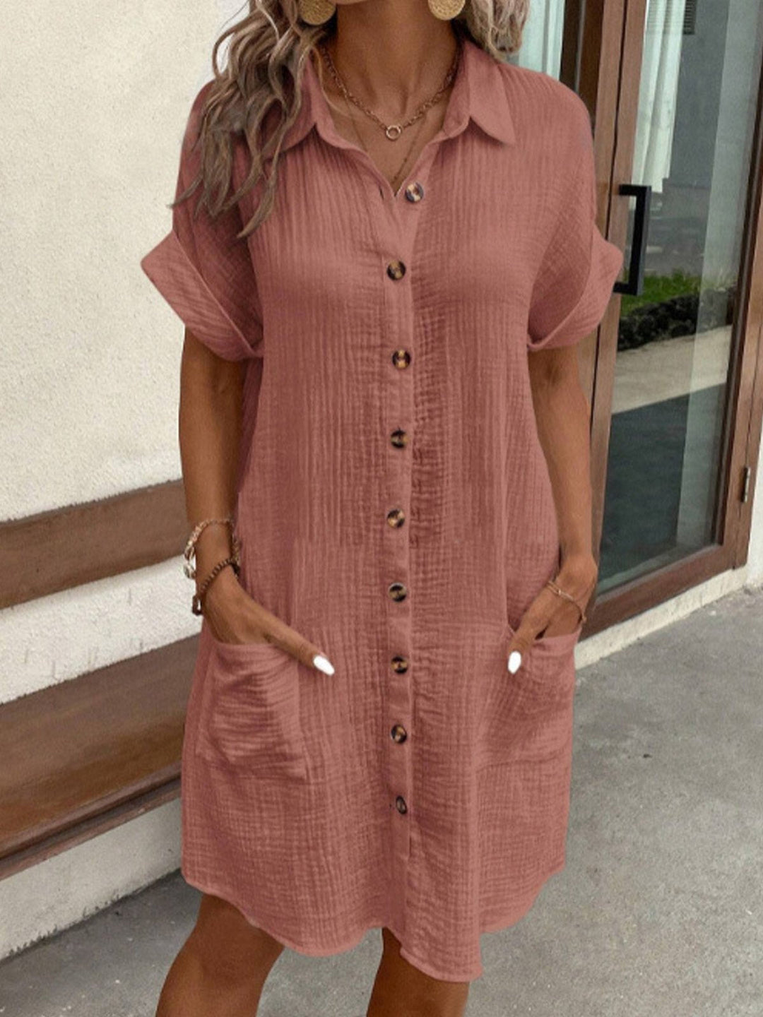 Dames Zomerjurk Met Kraagje En Zakken - Elegante Casual Outfit-6