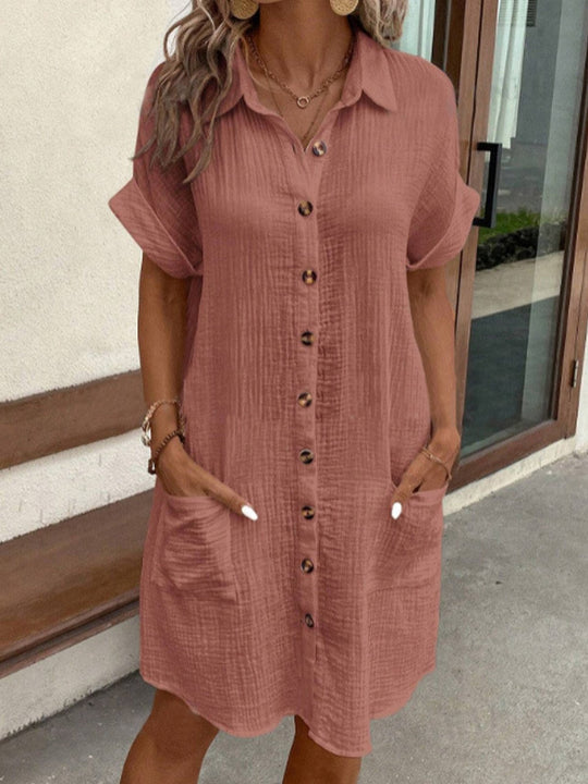 Dames Zomerjurk Met Kraagje En Zakken - Elegante Casual Outfit-6