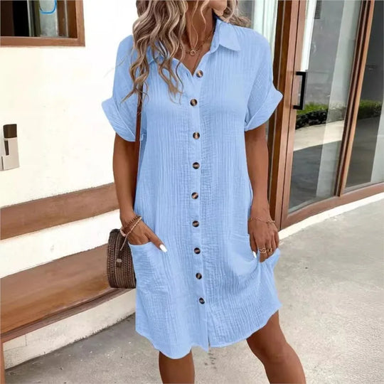 Dames Zomerjurk Met Kraagje En Zakken - Elegante Casual Outfit-3