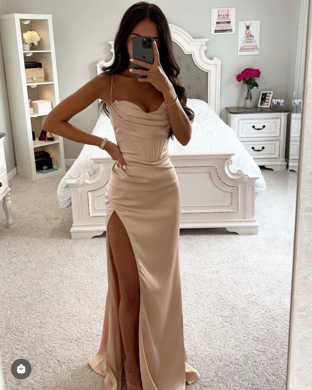 Dames Satijnen Maxi Jurk Met Hoge Split - Elegante Aubrey-2
