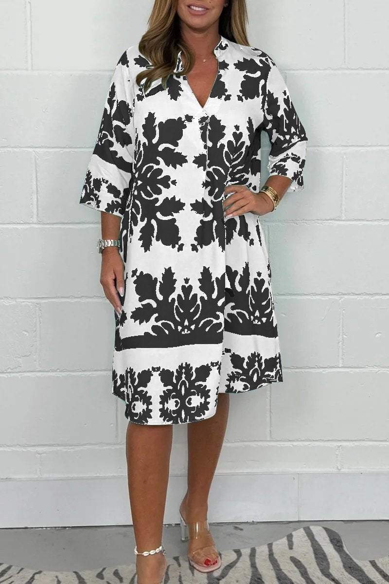 Dames Lange Jurk Elegante V-hals met Lange Mouwen - Elsje-5