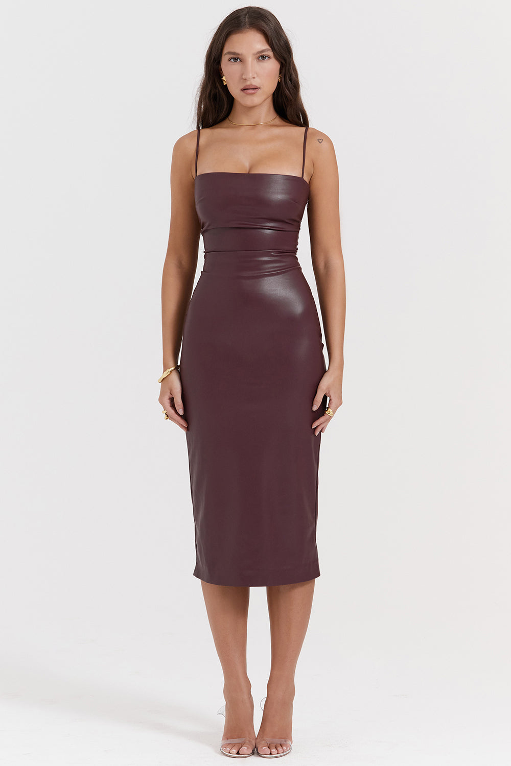 Dames Midi Leren Jurk Met Rijgsluiting - Elegante Rode of Zwarte Jurk-3