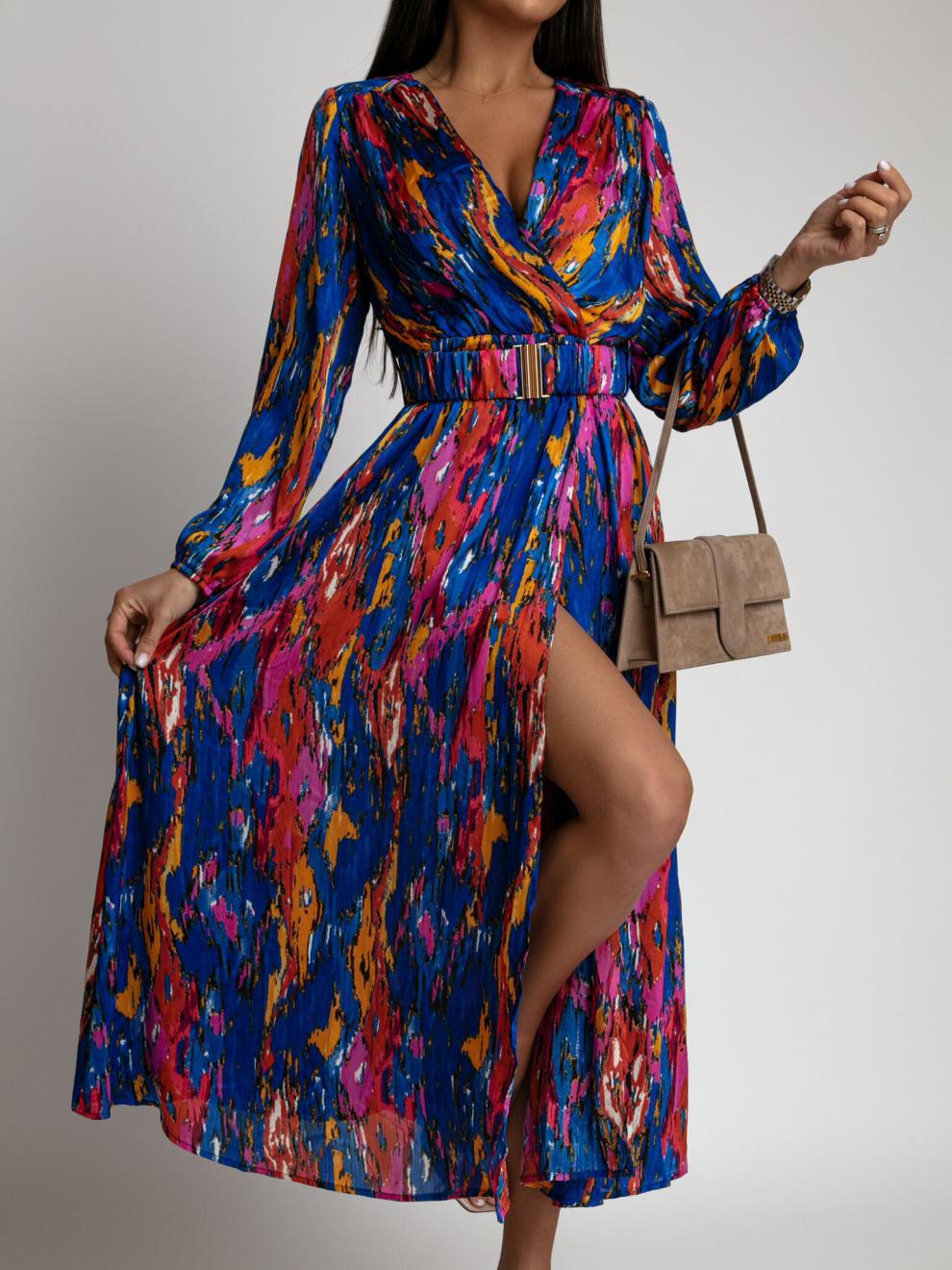 Dames Maxi Jurk Flatterend Wikkelontwerp met Hoge Split - Lara-2