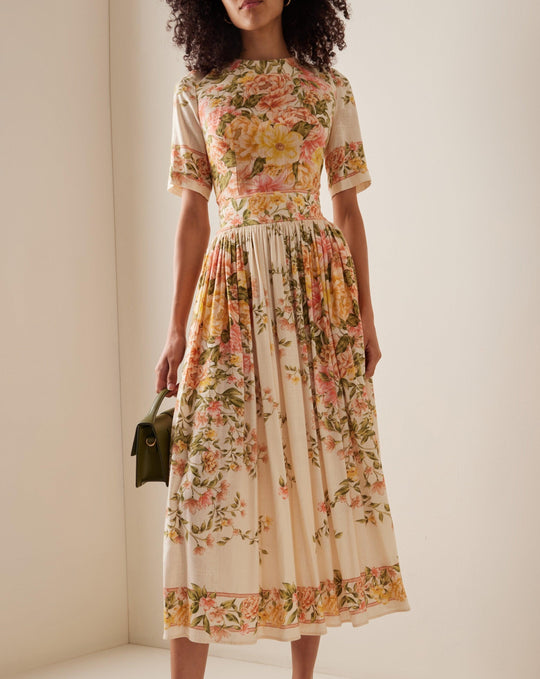Vrouwen Midi Jurk Elegante Bloemenprint Ademend Materiaal - Alessia-5