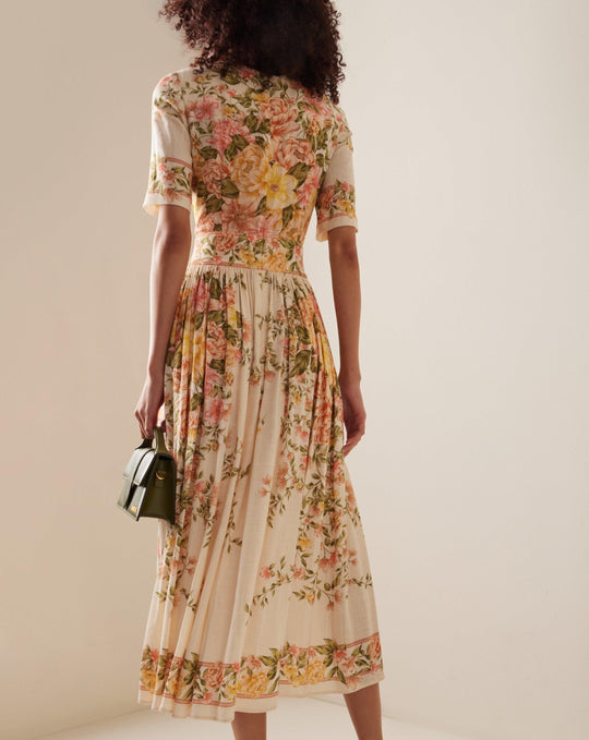 Vrouwen Midi Jurk Elegante Bloemenprint Ademend Materiaal - Alessia-4