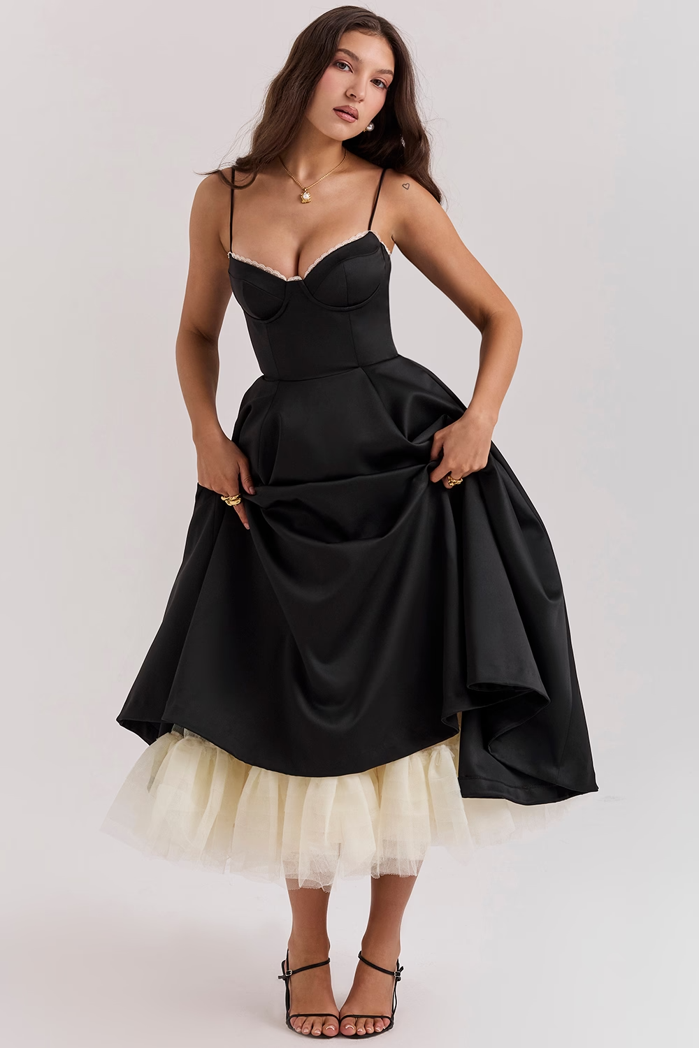 Dames Galajurk Elegant Satijnen Sweetheart Halslijn met Tule - Seraphine-2