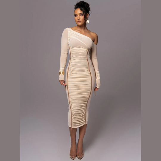 Variant image for Dames Zwarte Midi Jurk Flatterend Silhouet van Luxe Polyester - Lilia-1