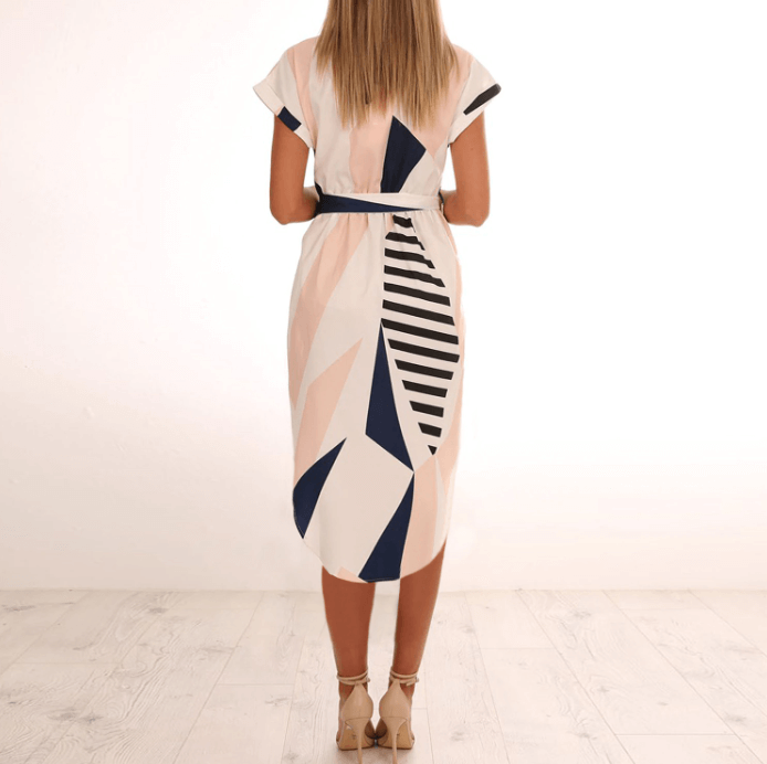 Dames Asymmetrische Midi Jurk Met Geometrisch Patroon V-hals - Sophie-3