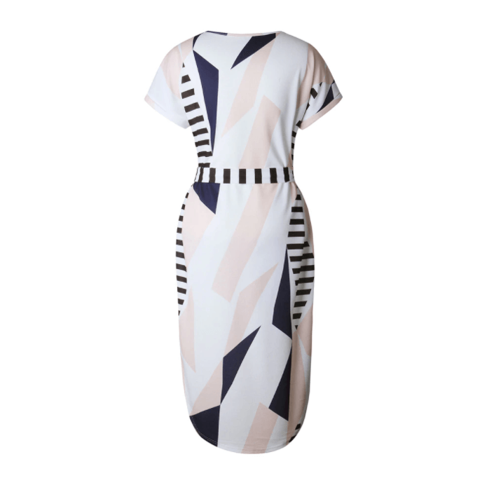Dames Asymmetrische Midi Jurk Met Geometrisch Patroon V-hals - Sophie-6