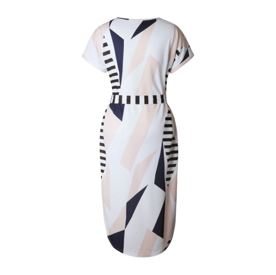 Dames Asymmetrische Midi Jurk Met Geometrisch Patroon V-hals - Sophie-6