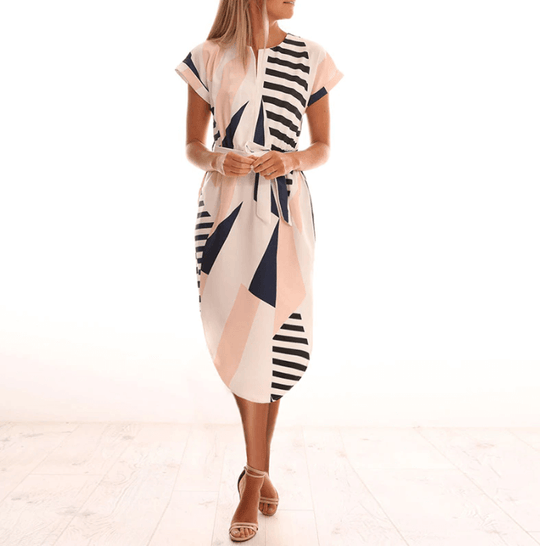 Dames Asymmetrische Midi Jurk Met Geometrisch Patroon V-hals - Sophie-2