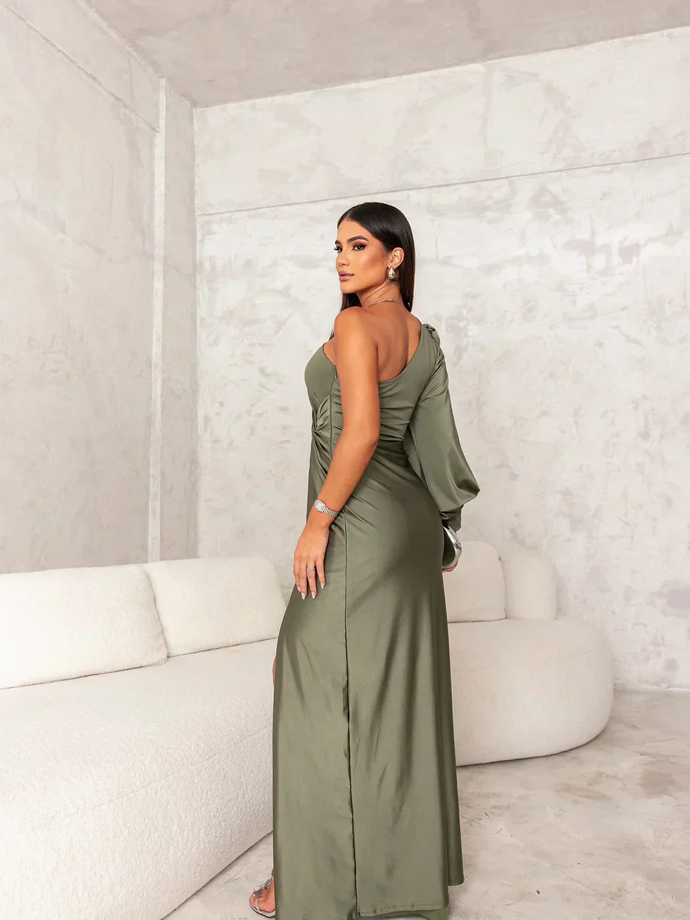 Dames Avondjurk Elegante One-Shoulder Hoge Split - Angela-4