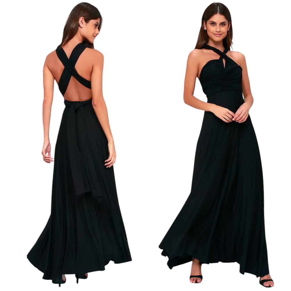 Variant image for Dames Zwarte Maxi Jurk Elegante V-hals Luxe Stof - Sophie-21