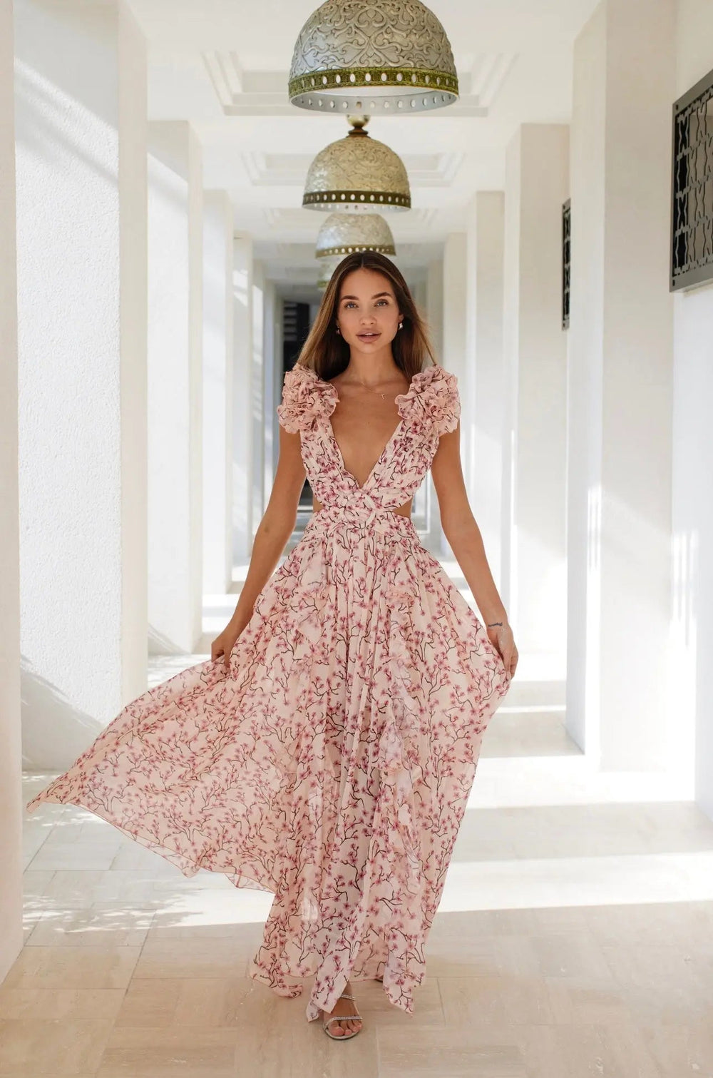 Dames Zomerjurk Elegante Ruches met Bloemenmotief - Juliette-1