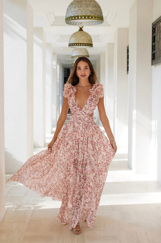 Dames Zomerjurk Elegante Ruches met Bloemenmotief - Juliette-1