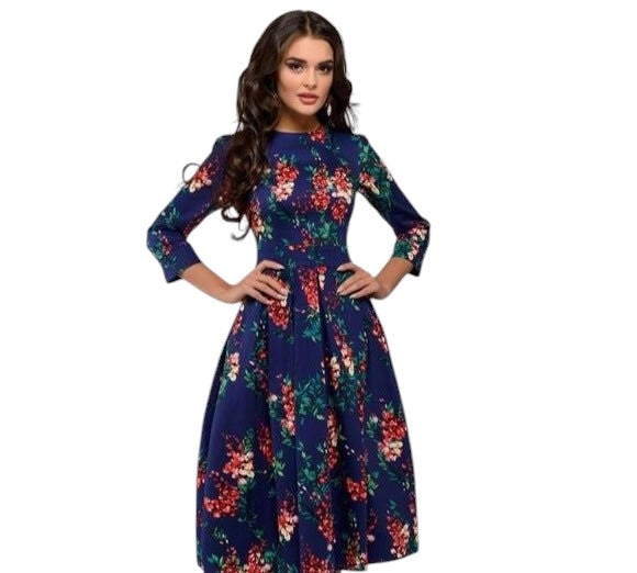 Dames Midi Jurk Bloemenprint Elegante Ronde Hals - Sophie-2